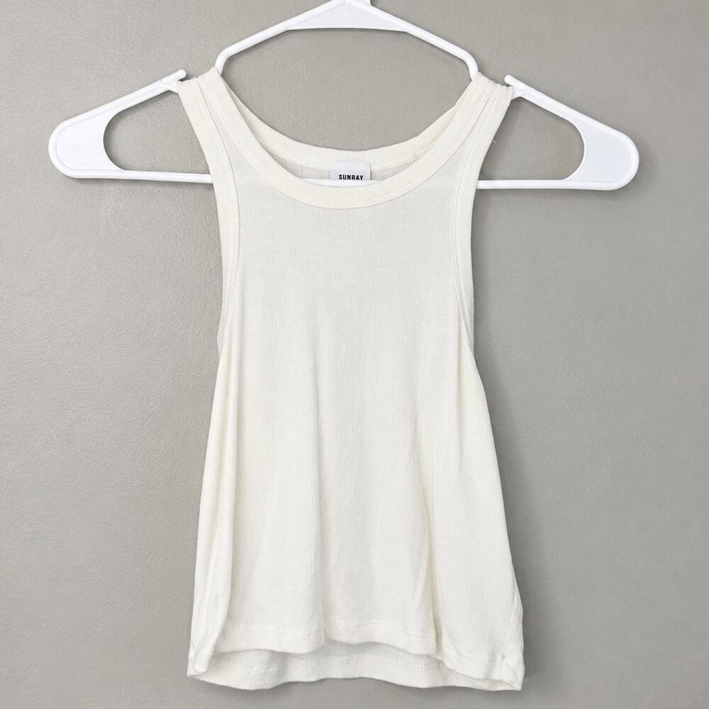 Sunday Best White Ribbed Racerback Tank Top Basic Soft Girl Minimalist Tank S